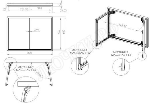 Люк под плитку Секрет 3.0, 2 створки 950*1200 Люк под плитку Секрет 3.0, 2 створки 950*1200